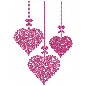 Three Ornate Hearts Filled Machine Embroidery Design Digitized Pattern